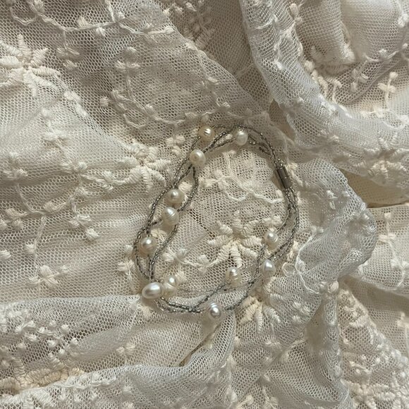 Freshwater Pearl & Silver Beaded Bracelet β Magnetic Clasp π« - Picture 2 of 3